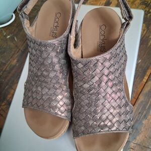 Corkys Woven Open-Toe Slingback Sandals in Metallic Taupe